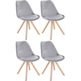 CLP Set van 4 eetkamerstoelen Sofia Vierkant frame fluweel licht grijs - 322638