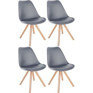 CLP Set van 4 eetkamerstoelen Sofia Vierkant frame kunstleer grijs - 322655