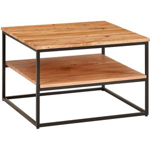 salontafel 60x60x41 cm massief houten metalen salontafel salontafel acacia | IndustriÃ«le kamertafel met opbergruimte | Vierkante houten tafel, stevige salontafel