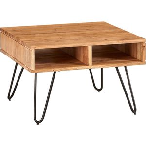 salontafel 60x40x60 cm acacia massief hout / metalen design salontafel hoekig | Houten tafel met opbergruimte | Salontafel hout vierkant bruin