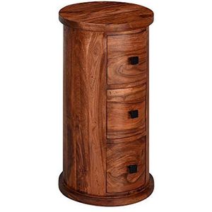 FineBuy Design Dressoir Sheesham massief hout Ø 35 cm | Kast met lades | Smalle zijkast, massief | Mini ladekast rond