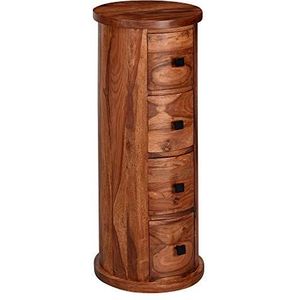 FineBuy Design Dressoir Sheesham massief hout Ø 35 cm | Kast met lades | Smalle zijkast, massief | Mini ladekast rond