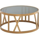 Koffietafel Glas en Metaal 60x60x30 cm Salontafel Goud | Tafel Woonkamer Rond | Woonkamertafel Modern | Kleine Bijzettafel