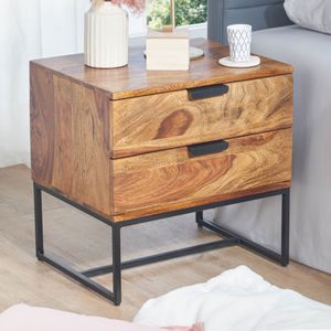 Sheesham - Nachtkastje - Bruin - Massief Hout - Zwart Onderstel