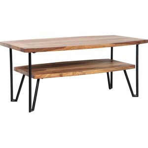 Salontafel 90x50x40 cm Sheesham massief hout/metaal Banktafel Rechthoekig | Design woonkamertafel salontafel met opbergruimte | Houten tafel woonkamer industrieel vierrond