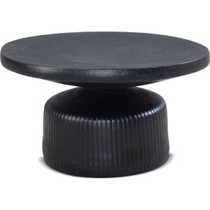 salontafel 65x65x35 cm metaal zwart salontafel rond | Gehamerd woonkamertafel golfpatroon | Salontafel aluminium lattenlook | Kleine tafel bijzettafel woonkamer