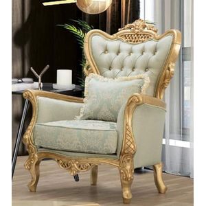 Casa Padrino Luxe barokke fauteuil lichtgroen/goud - handgemaakte woonkamer fauteuil met elegant patroon en strass steentjes - barokke woonkamermeubels - Noble & Magnificent