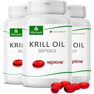Krill olie capsules - 1000 mg Neptunus krill olie in 135 dagen voorraad - hart immuunsysteem geheugen - omega 3-6-9 EPA DHA antioxidanten vitamine E choline fosfolipiden - 3x 90 softgels door MoriVeda
