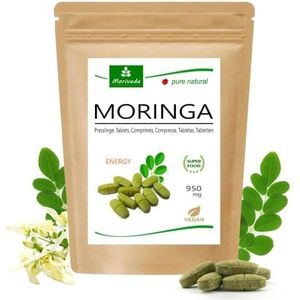 Moringa Energy Tabletten 3800mg - 60 dagen voorraad - Moringa hooggedoseerd, met vitaminen, proteïnen & aminozuren in Ayurveda topkwaliteit - veganistisch & glutenvrij - van MoriVeda - 120 tabletten