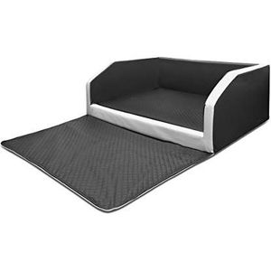 Mayaadi Home Hondenbed, kofferbak, bed, Travel Duo autobed, beschermende deken, kunstleer, autostoel, mat, zwart-wit, 100 x 90 x 38 cm