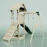 Polarplay - Spielturm Göteborg aus Holz in Grün mit Kinderschaukel