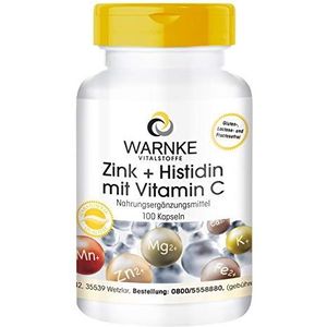 Zink + Histidine + Vitamine C - hoge dosering & veganistisch - 100 capsules | Warnke Vitalstoffe - Duitse apothekerskwalitei