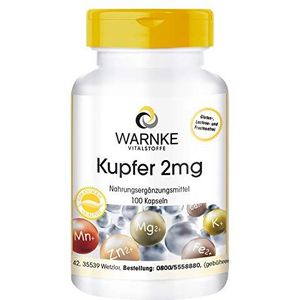 Kopercapsules - 2mg - veganistisch - 100 capsules - gemaakt van koperbisglycinaat | Warnke Vitalstoffe - Duitse apothekerskwalitei