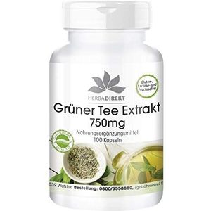 Groene thee-extract 750 mg capsules - 100 capsules - polyfenolen - catechinen - EGCG - cafeïne - hooggedoseerd - veganistisch | HERBADIREKT van Warnke Vitalstoffe - Duitse apotheekkwaliteit