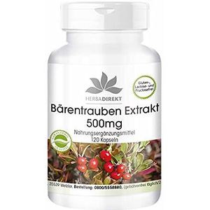 Berendruif extract 500mg - 120 Capsules Uva Ursi - Gestandaardiseerd op 20% Arbutine - Hoge dosis - Veganistisch | HERBADIREKT by Warnke Vitalstoffe - Duitse apothekerskwalitei