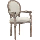HOMCOM Eetkamerstoel met armleuningen, retro design gestoffeerde stoel, crème wit hout 835-315