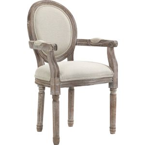 HOMCOM eetkamerstoel retro design keukenstoel met armleuningen gestoffeerde stoel voor woonkamer rubber hout crème wit + licht hout kleur 56 x 55,5 x 96 cm
