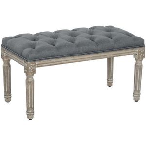 HOMCOM Gestoffeerde bank bank vintage retro bedbank met knopen rubber hout linnen grijs8-064