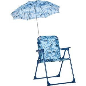 Outsunny kinder-campingstoel met parasol kinder-strandstoel klapstoel voor 1-3 jaar lichtgewicht metaal blauw 39 x 39 x 52 cm