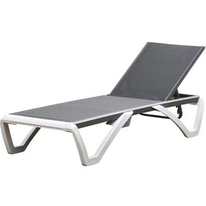 Outsunny ligstoel aluminium ligbed stoffen ligbed relaxbed 5-voudig verstelbaar ergonomisch Texteline grijs + wit 170 x 67,5 x 95 cm