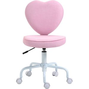 HOMCOM stoel directiestoel bureaustoel computerstoel zithoogteverstelling voor jongere gebruikers en kleintjes om te studeren en te spelen schattige hartvormige bekleding roze linnen stof 40x50x79 cm