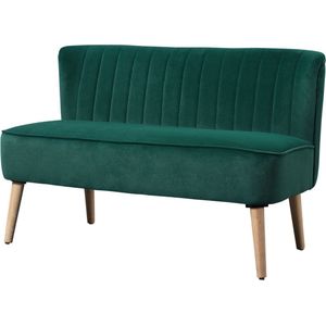 HOMCOM 2-zitter stoffen bank gestoffeerde bank zitmeubel lounge-sofa hout Fluweelachtig polyester schuimstof donkergroen 117 x 56.5 x 77 cm