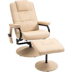 HOMCOM massagestoel relaxstoel tv-stoel stoel met massagefunctie incl. krukje kunstleer crèmewit 77 x 84 x 95 cm