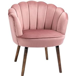HOMCOM eetkamerstoel keukenstoel fauteuil met rugleuning woonkamer stoel polyester rubber hout roze 66 x 72 x 79 cm