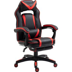 Vinsetto gaming chair bureaustoel draaistoel directiestoel met voetensteun rugleuning kussen verstelbaar kunstleer rood + zwart 65 x 64 x 114-123,5 cm