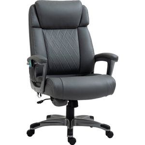 Vinsetto massage kantoorstoel 6-punts draaibare massagestoel gemaakt van kunstleer met gebogen hoofdsteun en armsteun grijs 70 b x 76,5 d x 114-124 h cm
