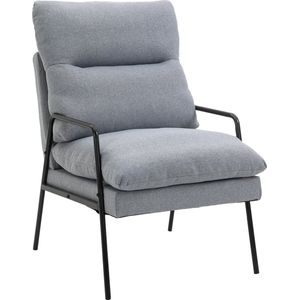 HOMCOM woonkamer stoel bureaustoel gestoffeerde stoel fauteuil eetkamerstoel met rugleuning schuim, linnenachtig polyester metaal grijs + zwart 61 x 76 x 96 cm