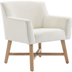 HOMCOM eetkamerstoel met armleuningen, woonkamerstoel, bureaustoel, gestoffeerde stoel, modern, fluweelachtig polyester, hout, crème wit, 73 x 62 x 76 cm