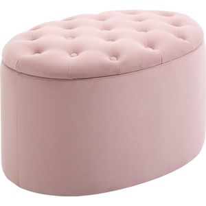HOMCOM bank gestoffeerde bank met opbergruimte borstbank ovale vorm hal slaapkamer woonkamer fluweelzacht polyester rubber hout roze 71 x 52 x 42 cm