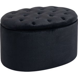 HOMCOM bank gestoffeerde bank met opbergruimte borstbank ovale vorm hal slaapkamer woonkamer fluweelzacht polyester rubber hout zwart 71 x 52 x 42 cm