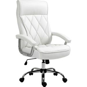 Vinsetto bureaustoel kantoorstoel gaming stoel draaistoel ergonomisch met wipfunctie in hoogte verstelbaar ruitpatroon modern elegant luxe PU leer metaal schuim wit 66x69x121 cm