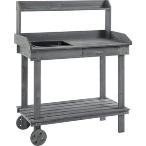 Outsunny Plantentafel - Hout - 2 Niveaus - Met Schuiflade en Wielen