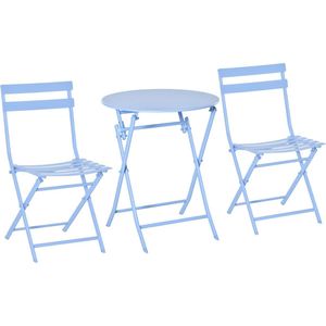 Outsunny 3-delige Tuinset, balkonmeubelset, bistrotafel met 2 stoelen voor binnentuin, opvouwbaar, lichtblauw