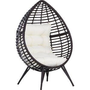 Outsunny Rotan fauteuil in druppelvorm tuinfauteuil rotan stoel zitkussen metaal beige 867-047