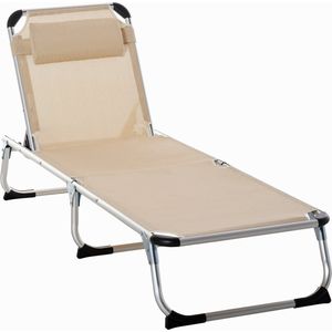 Outsunny ligstoel, tuin ligstoel, aluminium ligstoel, relax ligstoel, 5-voudig verstelbaar, opvouwbaar, ergonomisch, netstof, beige, 170 x 60 x 76 cm
