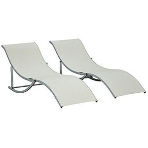 Outsunny set van 2 tuinstoelen ligstoel stoffen ligstoel relaxstoel ergonomisch aluminium Texteline lichtgrijs 165 x 61 x 63 cm