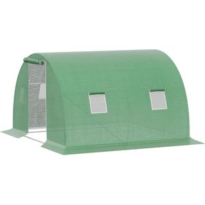 Outsunny polykas inloop polytunnel 3 x 3 m serre met 4 ramen serre vorstbescherming stalen buis donkergroen