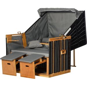 Outsunny strandstoel ligbed met beschermhoes voor bekerhouders PE rotan grijs 118 x 79 x 50 cm
