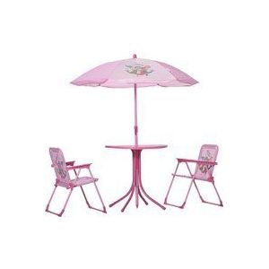 Outsunny 4-delig Kindermeubelset tuin tuintafel 2 klapstoelen parasol camping kinderzitje set tuinmeubelen voor 3-6 jaar roze