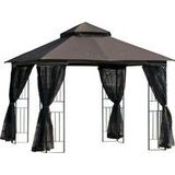 Outsunny Partytent met dubbel dak 3x3 paviljoen tuintent feesttent partytent beige 84C-184