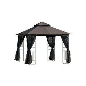 Outsunny tuinpaviljoen met dubbel dak paviljoen tuintent feesttent partytent met 4 x zijwanden metaal + polyester koffie 3 x 3 x 2,7 m