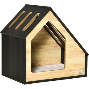 Pawhut Houten Hondenhok Binnen Kattengrot Kattenhuis Hondenslaapplaats met Kussen Hondenhok Hondengrot met Schuin Dak voor Kleine Honden tot 8 kg 60 x 40 x 59,2 cm