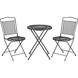 Outsunny zitgroep, 3-delige eetset, bistroset, tuinmeubelset, balkonmeubelset, 1 tafel + 2 stoelen met parasolgat, terras, metaal, zwart