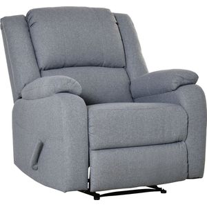 HOMCOM relaxfauteuil met ligfunctie TV fauteuil TV fauteuil fauteuil met zijvak Linnenachtig polyester Grijs 90 x 96 x 98 cm