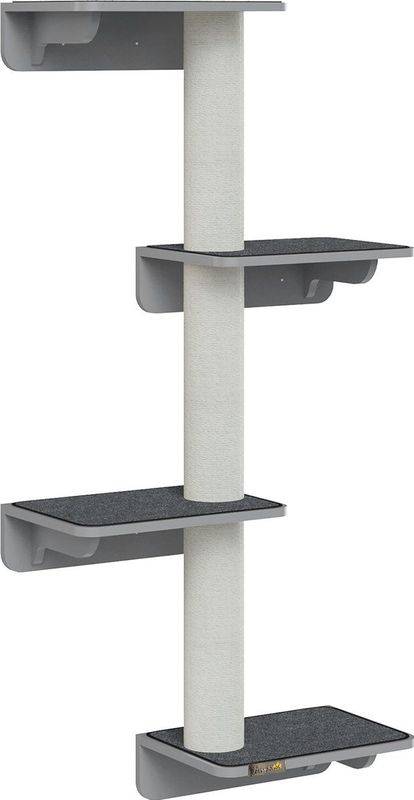 PawHut Kratzbaum Wandkratzbaum Katzenmöbel Wandmontage Holz, Hellgrau+Beige, 66B x 28T x 137H cm