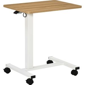 HOMCOM statafel bureau laptoptafel staand bureau bijzettafel met wielen C-vormig in hoogte verstelbaar ruimtebesparend natuurlijk+wit 65 x 48 x 70-110 cm
